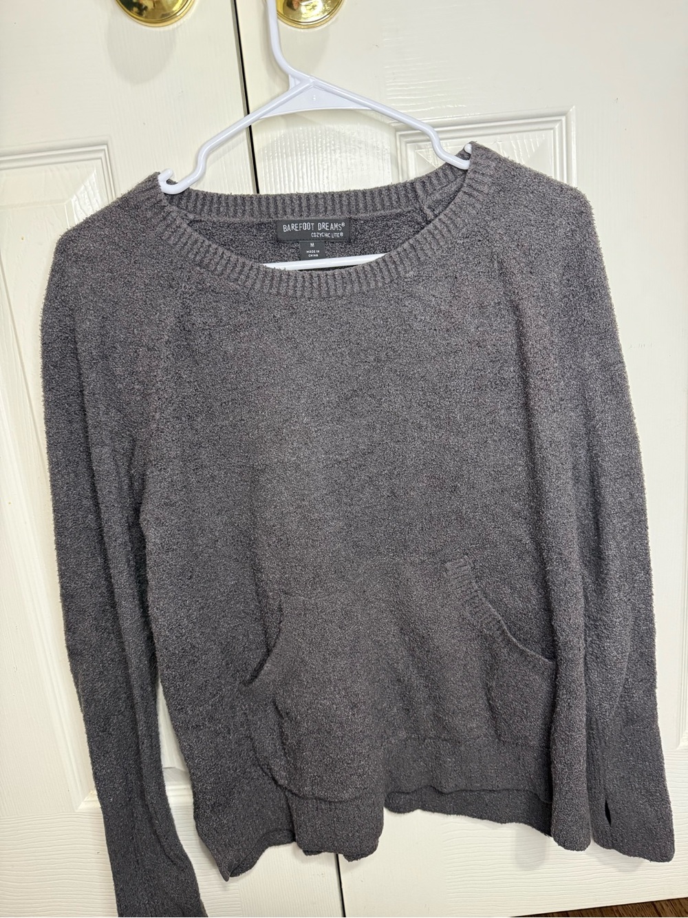 Barefoot Dreams CozyChic Lite Sweater Women M Gray Soft Lounge Pullover
